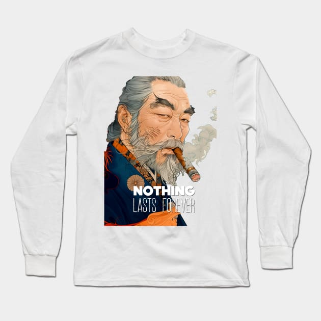 Puff Sumo: Nothing Lasts Forever, "世間は移り変わり" (Seken wa Utsurikawari) on a light (Knocked Out) background Long Sleeve T-Shirt by Puff Sumo